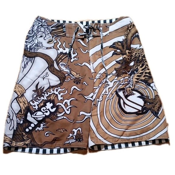 Lost Other - Lost Mayhem Psycho Chris Ward Pinup Girl Surf Trunks Board Shorts 32 RARE VTG